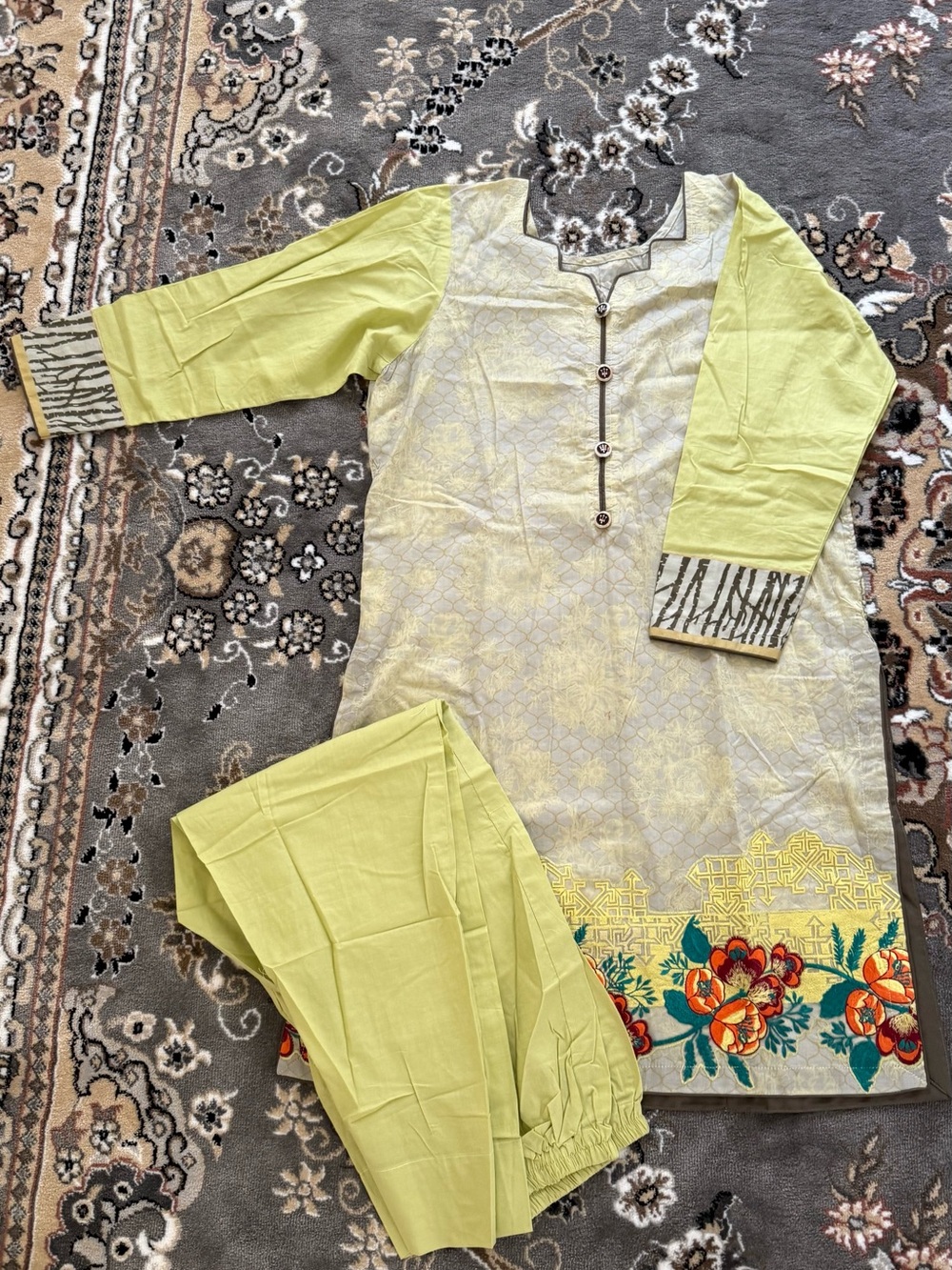 Light Yellow Floral Embroidered Salwar Kameez Set